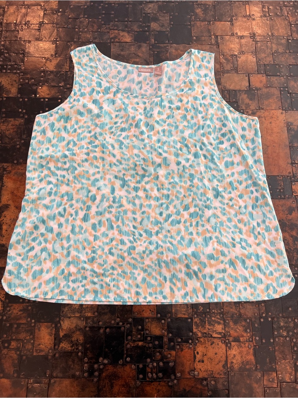 Chico's Sleeveless Tank Top in Turquoise and Beige Abstract Print